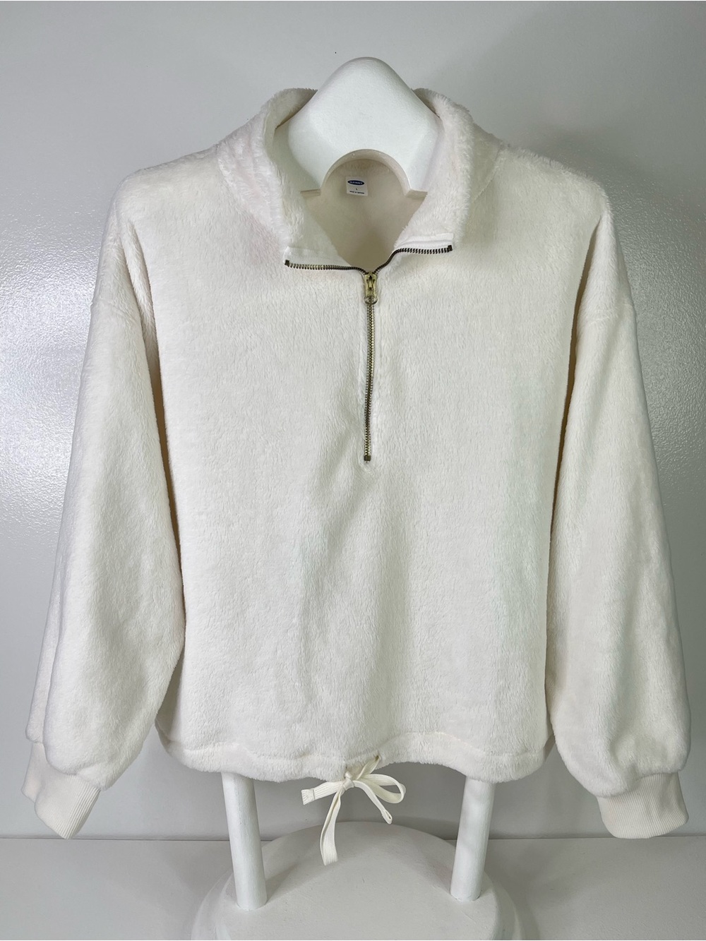 Old Navy Sea Salt Off-White Bunny Fur Fleece Quarter Zip Pullover Women's Large